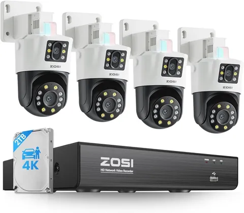 ZOSI C298 8CH 4K 4 x 8MP PT Dual Lens PoE Camera System Camera 2TB Night Vision