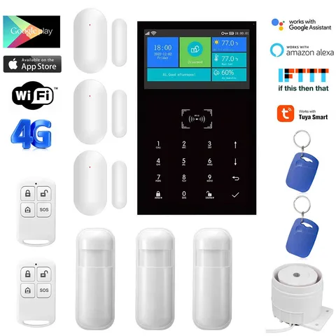 C22 Tuya APP WiFi+US/EU 4G Sim Wireless Home Security Alarm System+Alexa+Google