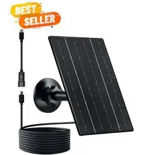 Solar Panel for Security Camera, 4W Solar Charger with Micro USB/USB-C Plug w...