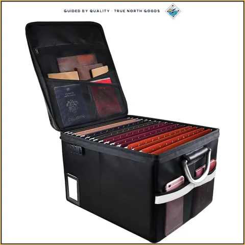 Portable Document Organizer Box with Water Resistance and Fire Protection