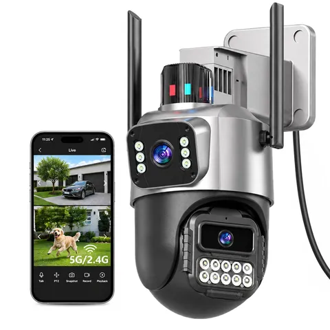Outdoor Camera, Dual Lens PTZ 6MP Security Camera Outdoor, 6X Digital Zoom, A...