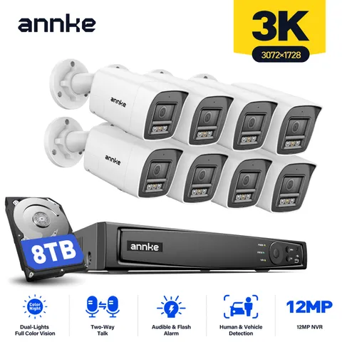 ANNKE 8CH 12MP NVR 3K Two Way Audio POE Security Camera System Color Night AI