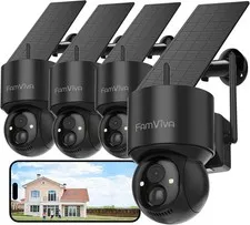 4 Pack 2K Wireless Outdoor Solar Security Camera 360 PTZ Color Night Vision IP66