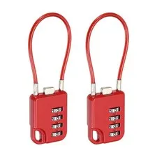 4-Digit Combination Padlock with Coated Steel Wire Rope (5.3 Inch, Red) (2Pcs)