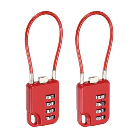 4-Digit Combination Padlock with Coated Steel Wire Rope (5.3 Inch, Red) (2Pcs)