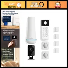 Wireless Home Security System 9 Piece Set w/HD Camera, 24/7 Monitoring, Alexa &