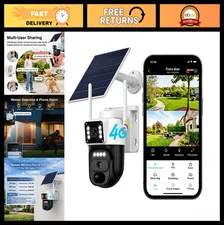 4G LTE Solar Powered Outdoor Security Camera, Dual Lens, 355° PTZ, Color Night V