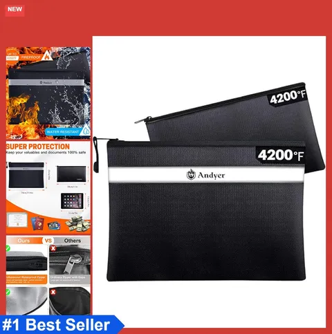 Fireproof Document Bag 2 Pack 13.4x10 Inch 11x6 Inch Water Resistant Money Cash