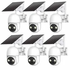 6Pcs 1080P PTZ Solar Security Camera 360° Pan/Tilt Wireless WiFi Solar Camera