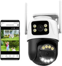 6MP Dual Lens Outdoor Security Camera Outdoor, Wifi Home Surveillance Camera, 2.