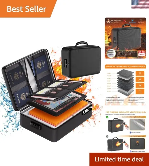 5200°F Fireproof Document Organizer with Lock - Portable Home & Travel Safe