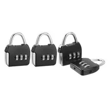 4Pcs Resettable 3 Digit Combination Lock Code Padlock, Black (47 x 36mm)