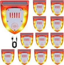 12PCS Solar Charge Outdoor Motion Sensor Alarm-129db Dog Barking & Gunshot Sound