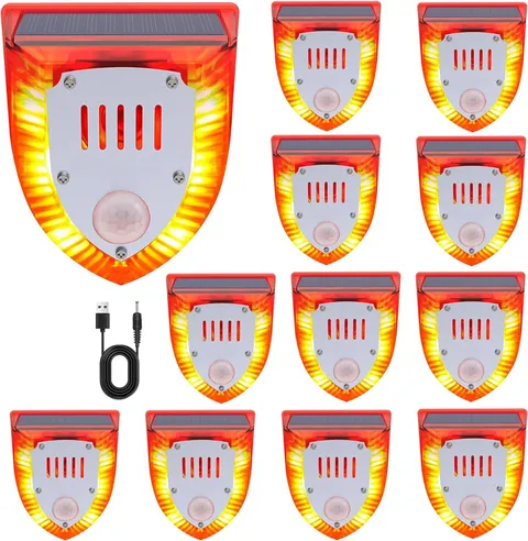 12PCS Solar Charge Outdoor Motion Sensor Alarm-129db Dog Barking & Gunshot Sound