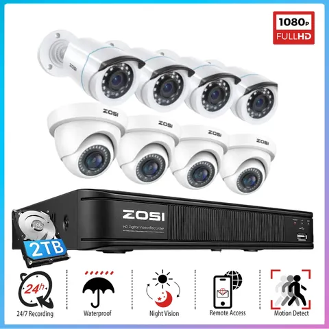 ZOSI 8CH DVR 1080P Security CCTV Outdoor Camera System 2TB HDD 80ft Night Vision