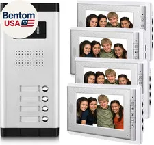 Apartment Video Intercom System, 4 Household Video Doorbell Kits, Wired 7 Inches