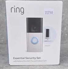 New Open Box Ring Essential Kit with Battery Doorbell & Indoor Cam FREE US SHIP