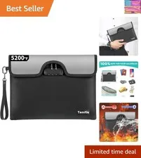 5200°F Fireproof Money Bag with Lock, Water Fireproof Document Bag with Zippe...