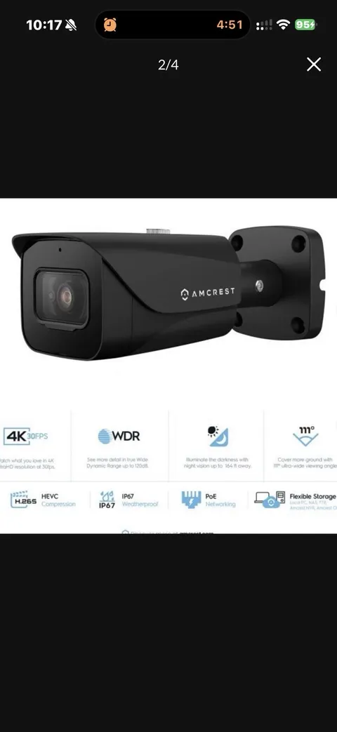 4x Amcrest 8MP UltraHD Outdoor POE Bullet Camera IP8M-2597EB-28MM. 3 New, 1 Used