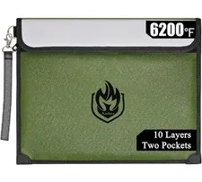 2 Pockets Fireproof Document Bag 6200F 10 Layers Waterproof Money Case Green