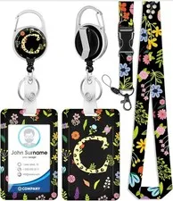 ID Badge Holder with Lanyard and Retractable Badge Reel Belt Clip (Letter C)