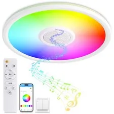 UprizeP RGB LED Ceiling Light, with Bluetooth Speaker, 24W 11.5 inch, White