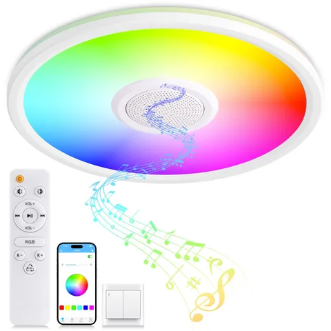 UprizeP RGB LED Ceiling Light, with Bluetooth Speaker, 24W 11.5 inch, White