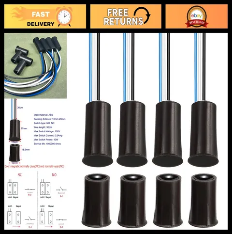4 Sets Black Magnetic Switch Wiring NO/NC Recessed Door Sensor Window Contact Re