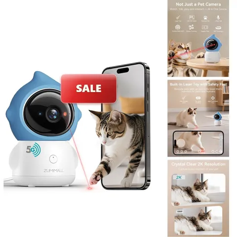 ZUMIMALL Pet Camera Laser Toy, 2K WiFi Dog Cat Camera Phone App BF-BK07