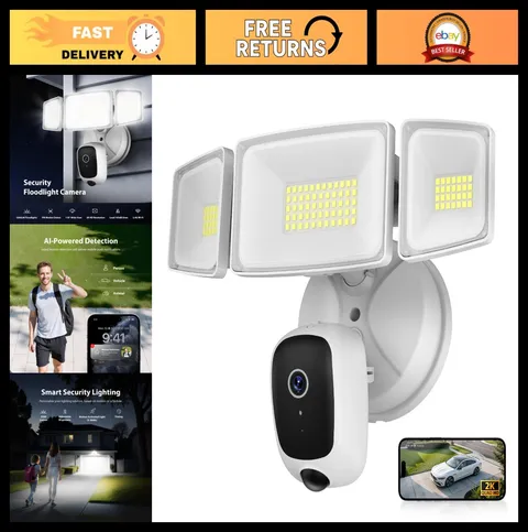 Outdoor Hardwired Floodlight Camera - Motion Sensor Security Light, White