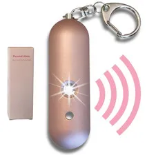 Alarma personal impermeable con sirena potente y luz estrobo, llavero rosa,Nuevo
