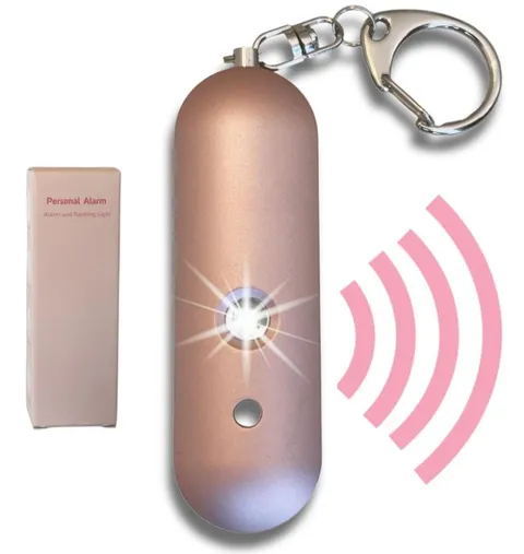 Alarma personal impermeable con sirena potente y luz estrobo, llavero rosa,Nuevo