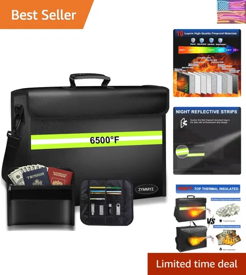 6500°F Large Fireproof Document Organizer with Lock,10 Layers Heat Insulated＆...