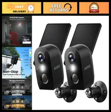 Wireless Outdoor Security Cameras - 2.4GHz WiFi, Solar Powered, Color Night Visi