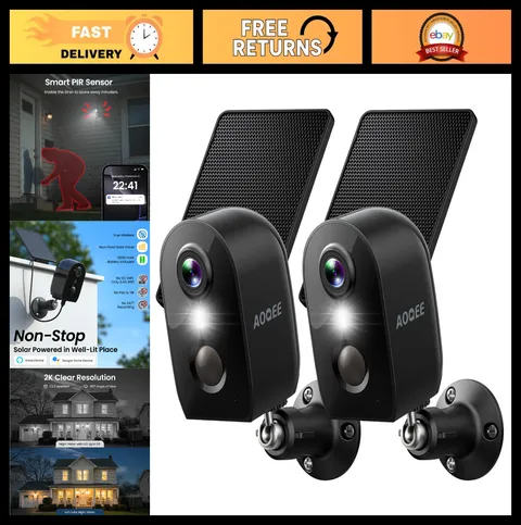 Wireless Outdoor Security Cameras - 2.4GHz WiFi, Solar Powered, Color Night Visi