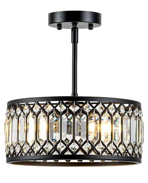 Zlepmlla Crystal Black Ceiling Light, Modern Light Fixture 12.2in,