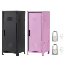 Mini Locker 4.3 x 10.8 Inch 2 Pcs Small Locker with Lock Keys Black/Light Purple