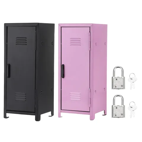 Mini Locker 4.3 x 10.8 Inch 2 Pcs Small Locker with Lock Keys Black/Light Purple