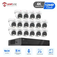 Anpviz 16CH 4K PoE Security System 16x 8MP Wired Outdoor Cameras Color Night