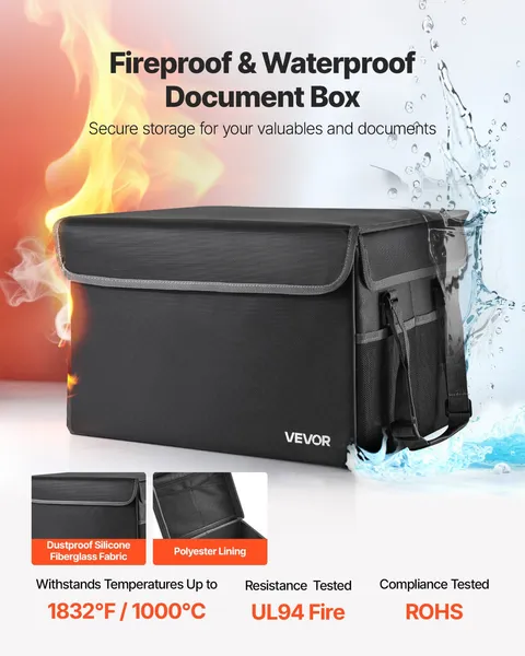 Fireproof Document Box Waterproof File Organizer 1832°F Portable