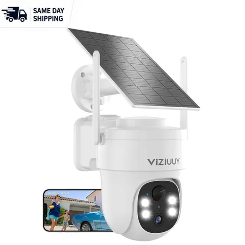 3MP Solar Security Camera: 360° Rotating PTZ, Night Vision & Alexa Compatible