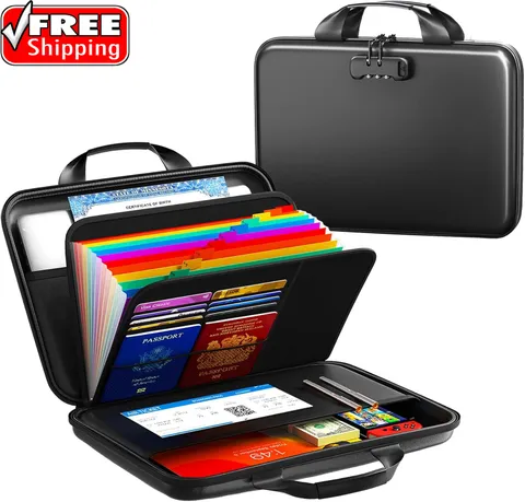 Fireproof Document Organizer with Lock, Rigid EVA File Box with 13-Pocket Accord