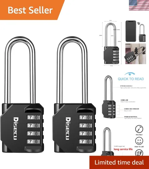 2 Pack 2.6 Inch Long Shackle Combination Lock, 4 Digit Outdoor Waterproof Pad...
