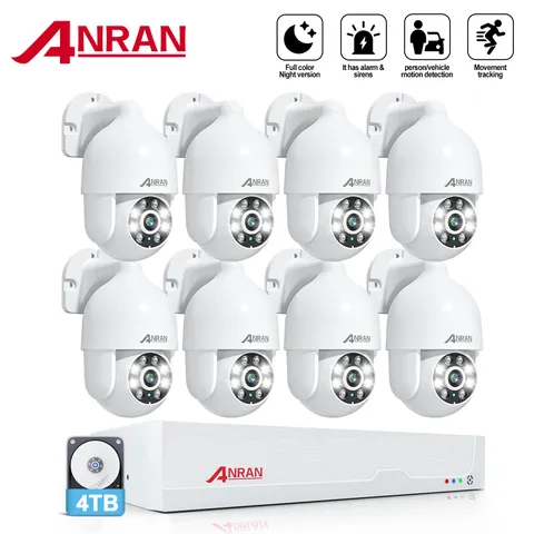 ANRAN 4K PoE 8CH NVR Pan-Tilt CCTV Security Camera System Color Night Vision 4TB