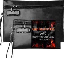 Fireproof Document Bag Set with Lock, 2 Pcs Money Box for Cash & Passport, 6200°