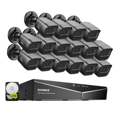 SANNCE 16CH DVR 1080P Video Outdoor CCTV Security Camera System Human Detection