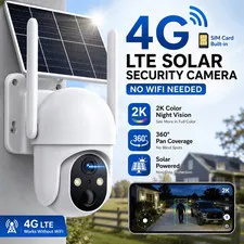 4G LTE Cellular Solar Security Camera Outdoor, 2K PTZ Wireless Security Camera w
