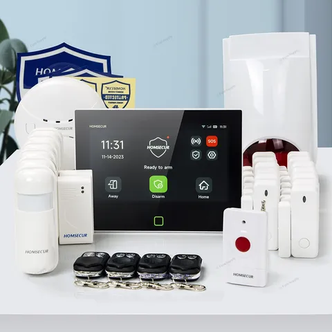 HOMSECUR Wireless WIFI 4G GSM LCD Burglar Intruder 7" Alarm System+Panic Button