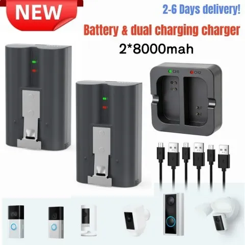 2*8000mah Rechargeable Battery+Dual Charger Station For Ring Doorbell 2/3+/4