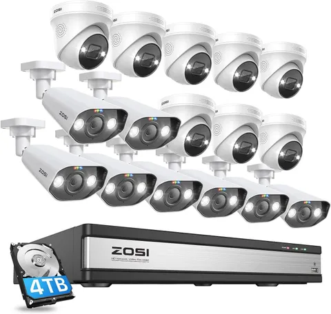 ZOSI 4K 16CH PoE Security Camera System with 4TB HDD Human Car Detect  Audio